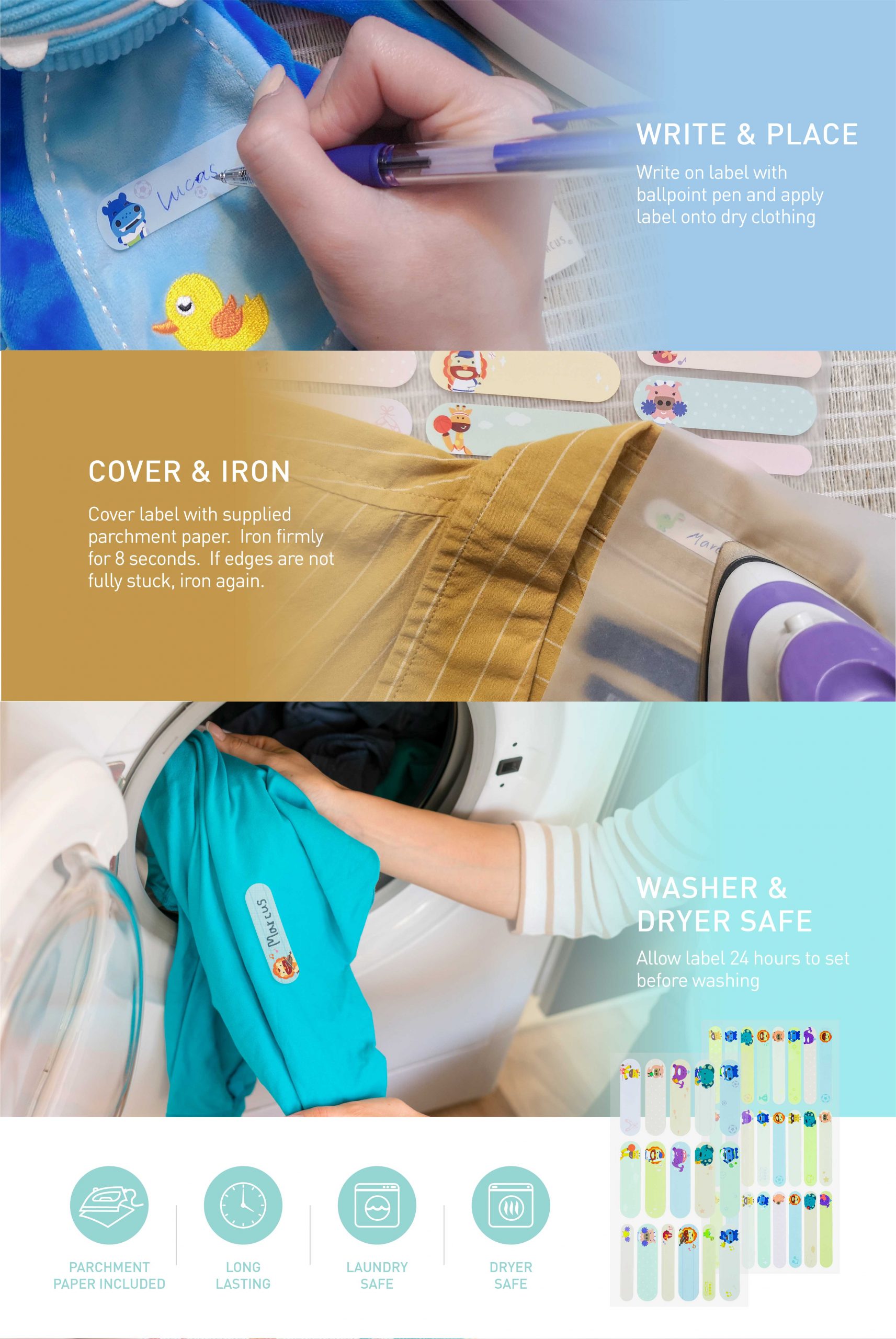 marcus and marcus iron on clothes name label stickers 宝宝衣服熨烫名字贴纸